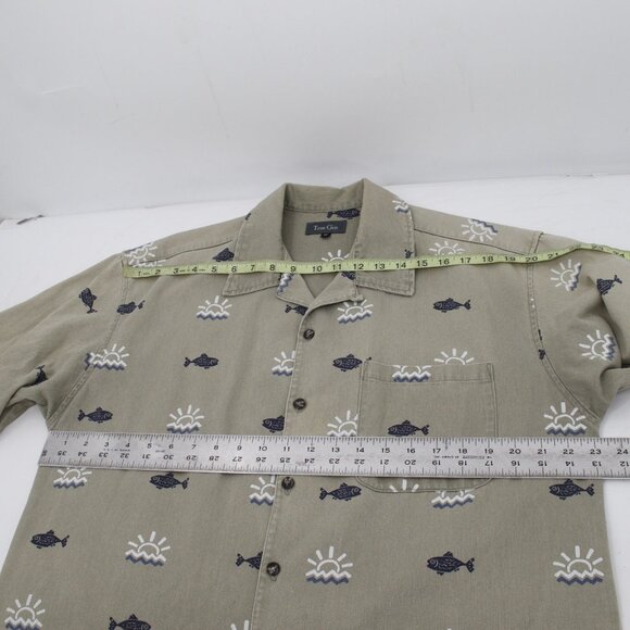 Vintage True Grit shirt Mens medium Short Sleeve Camp corded Sunrise Fish Print - Picture 12 of 12